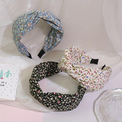 Pastoral Floral Print Headband Cross Knotted Head Hoop Wide Headdress