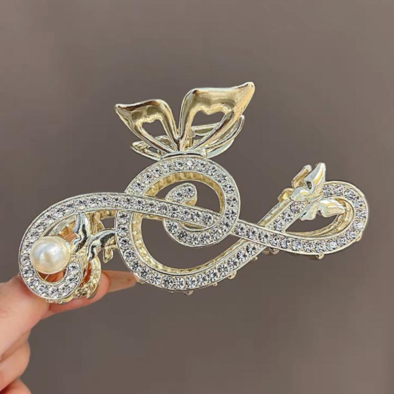 Musical Sign Hair Claw Rhinestone Faux Pearl Ponytail Holder
