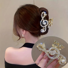 Musical Sign Hair Claw Rhinestone Faux Pearl Ponytail Holder