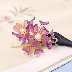 Wooden Hairpin Ancient Style Flower Hairpin Purple Hairpin Lady Headdress