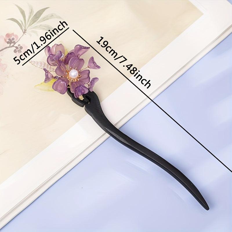 Wooden Hairpin Ancient Style Flower Hairpin Purple Hairpin Lady Headdress