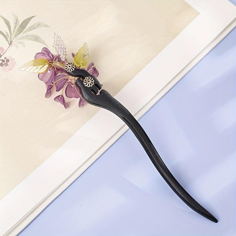 Wooden Hairpin Ancient Style Flower Hairpin Purple Hairpin Lady Headdress