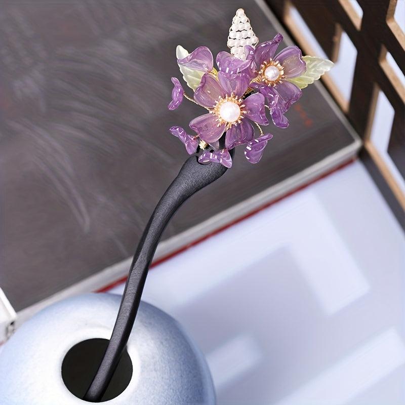 Wooden Hairpin Ancient Style Flower Hairpin Purple Hairpin Lady Headdress