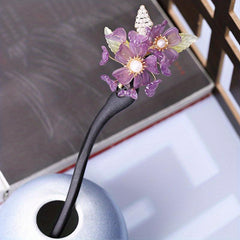 Wooden Hairpin Ancient Style Flower Hairpin Purple Hairpin Lady Headdress