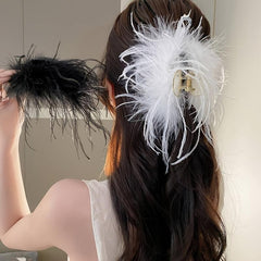 Vintage Plush Feather Hair Claw Clip Strong Hold Grip Hair Jaw Clip