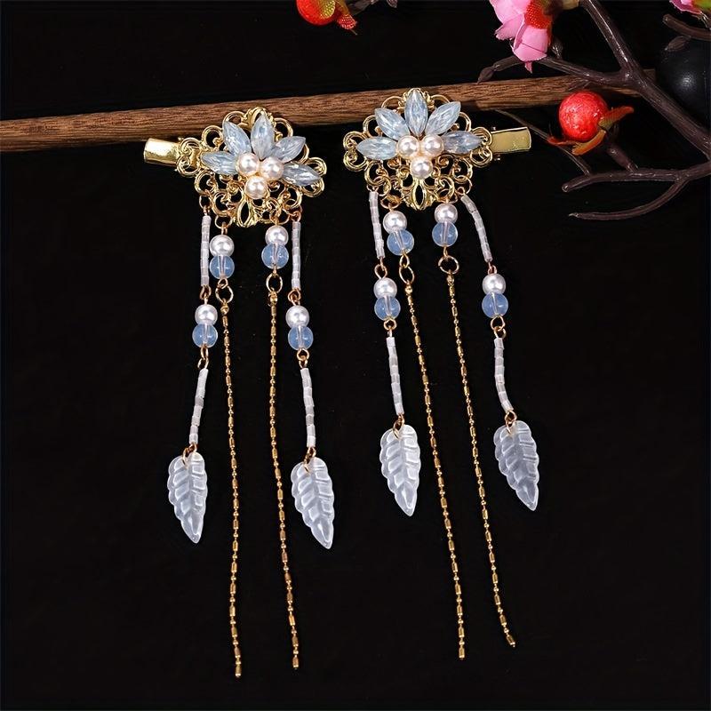 Chinese Style Flower Hair Clip Faux Pearl Floral Hair Accessory