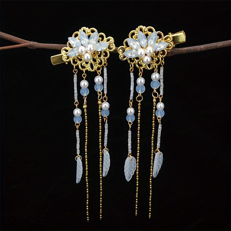 Chinese Style Flower Hair Clip Faux Pearl Floral Hair Accessory