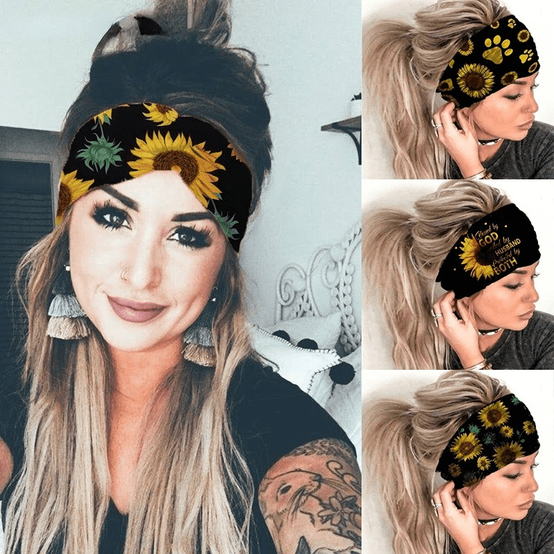 Sunflower Exercise Pastoral Style Headband Stretch Wide Brim Sports Sweatband