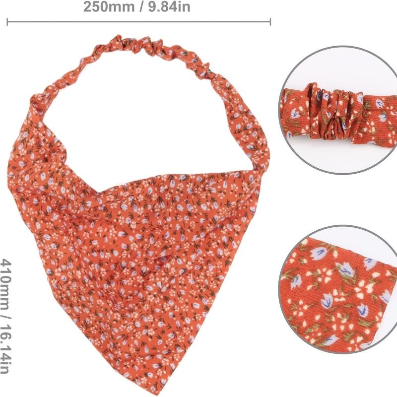 5pcs Floral Pattern Headband Chiffon Elastic Headscarf Triangular Headscarf