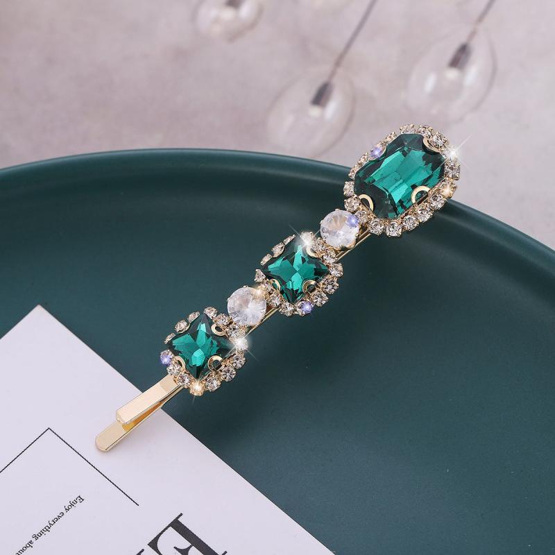 Retro Green Zircon Hair Clip Rhinestone Bobby Pin Non-slip Bangs Clip