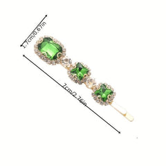 Retro Green Zircon Hair Clip Rhinestone Bobby Pin Non-slip Bangs Clip