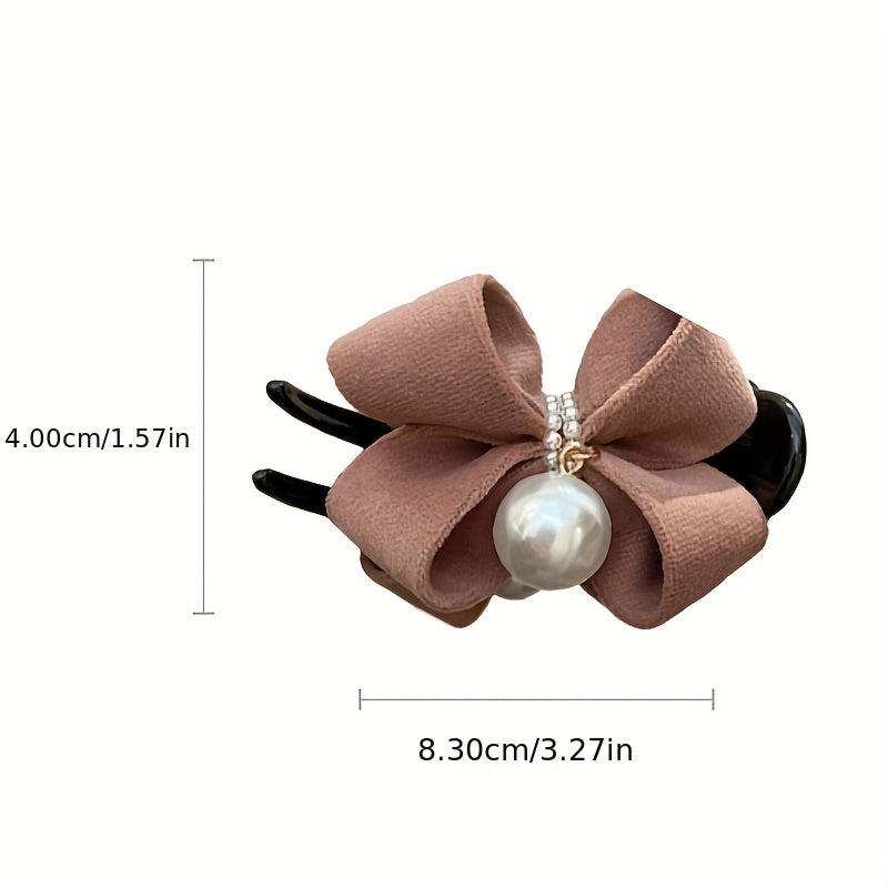 Duck Billed Bow Hair Clip Pearl Ponytail Holder Claw Women Girls Clip