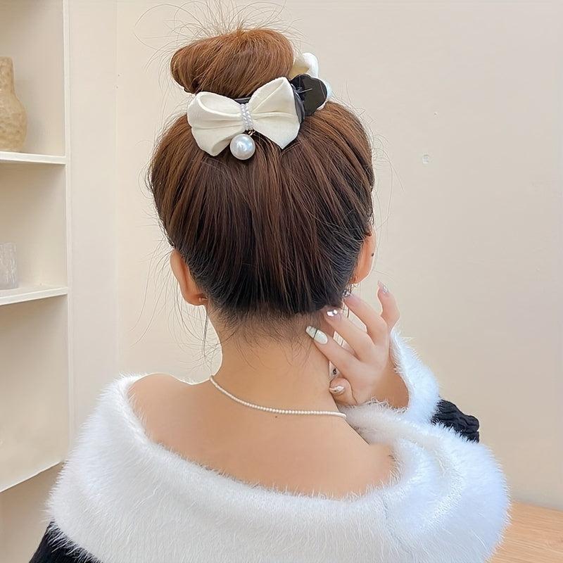 Duck Billed Bow Hair Clip Pearl Ponytail Holder Claw Women Girls Clip