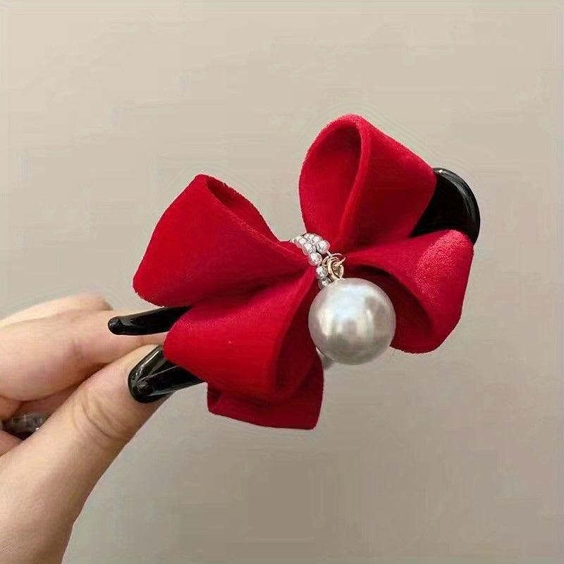 Duck Billed Bow Hair Clip Pearl Ponytail Holder Claw Women Girls Clip