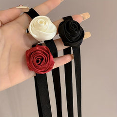 Vintage Rose Flower Choker Necklace Hair Rope Tie For Women