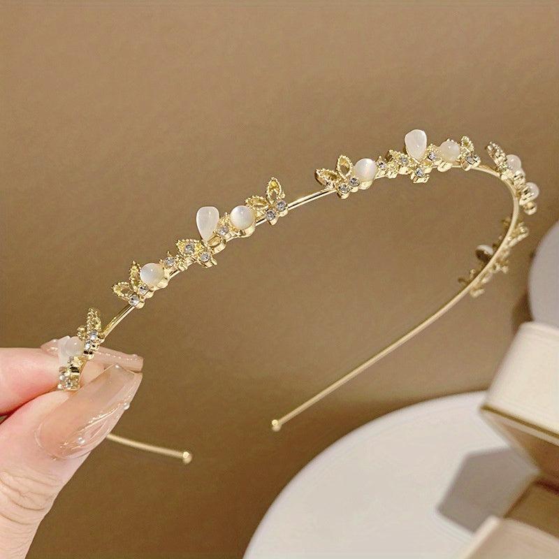 Rhinestone Flower Metal Headband Leaf Headdress Hair Band