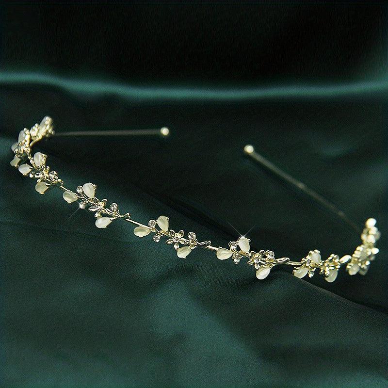 Rhinestone Flower Metal Headband Leaf Headdress Hair Band