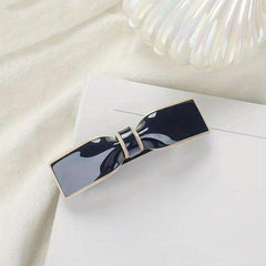 Glossy Bow Barrette Contrast Trim Hair Clip for Women and Girls