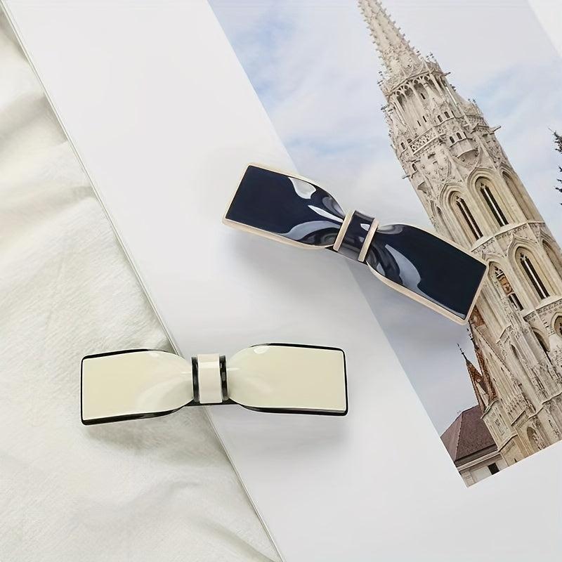 Glossy Bow Barrette Contrast Trim Hair Clip for Women and Girls