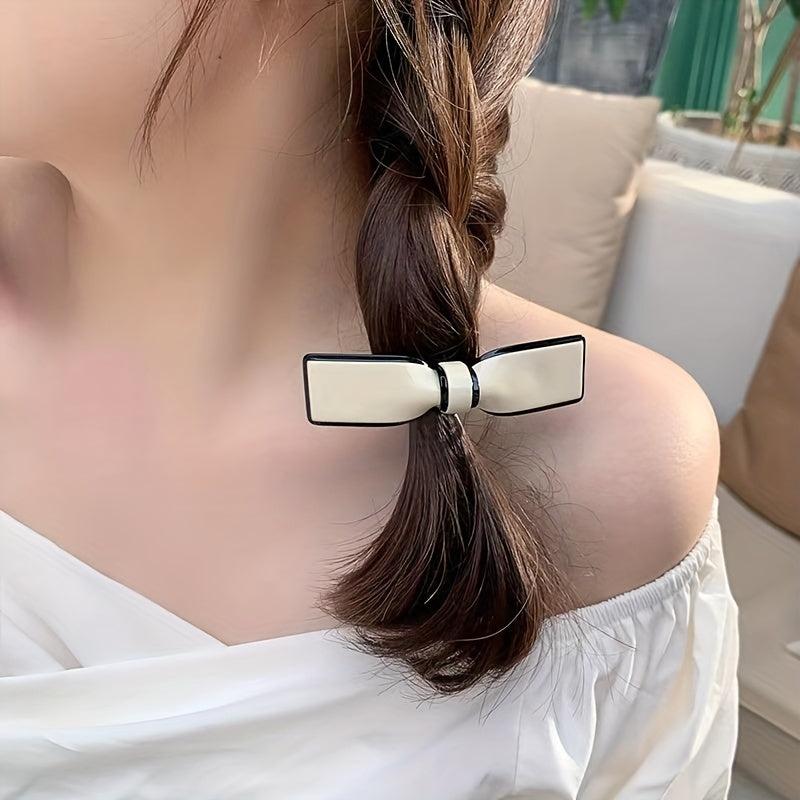 Glossy Bow Barrette Contrast Trim Hair Clip for Women and Girls