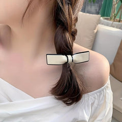 Glossy Bow Barrette Contrast Trim Hair Clip for Women and Girls