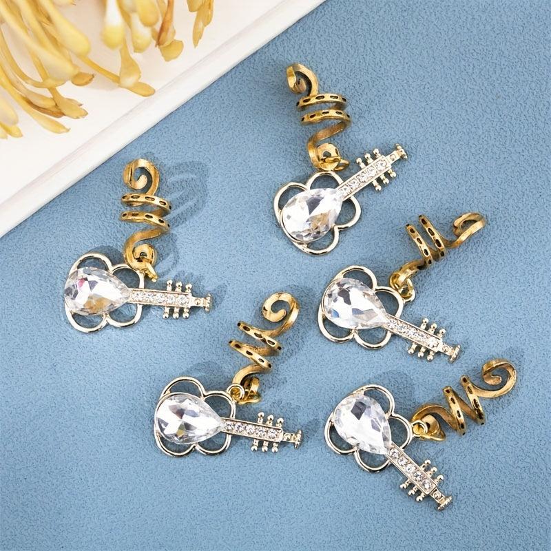 10pcs Guitar Crystal Hair Rings Hippie Style Hair Accessories