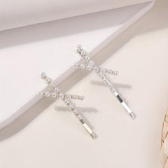 2pcs Faux Pearl Cross Hair Clip Resin Bobby Pin Hair Barrette Hair Slides