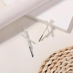 2pcs Faux Pearl Cross Hair Clip Resin Bobby Pin Hair Barrette Hair Slides