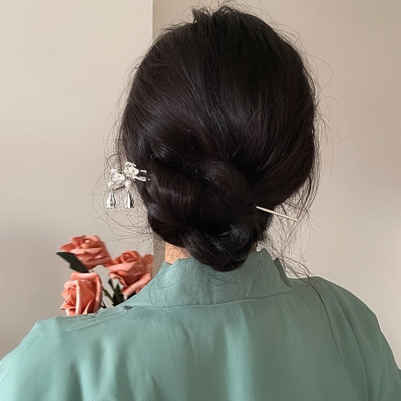 Chinese Style Faux Pearl Hair Stick Flower Hair Accessory