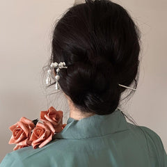Chinese Style Faux Pearl Hair Stick Flower Hair Accessory