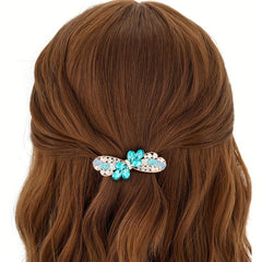 Vintage Rhinestone Flower Hair Clip for Ponytail