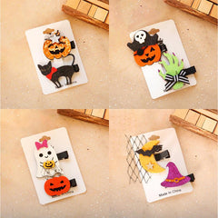 Halloween Pumpkin Ghost Hand Purple Hat Moon Bat Hairpin Clip