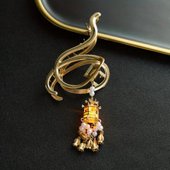 Luminous Lantern FauxPearl Tassel Hair Claw Clip Metal Golden Retro
