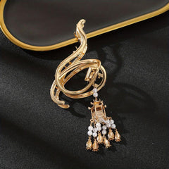 Luminous Lantern FauxPearl Tassel Hair Claw Clip Metal Golden Retro