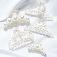5pcs Faux Pearl Hair Claw Nonslip Hair Claw For Thick Long Hair Women Girls