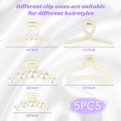 5pcs Faux Pearl Hair Claw Nonslip Hair Claw For Thick Long Hair Women Girls