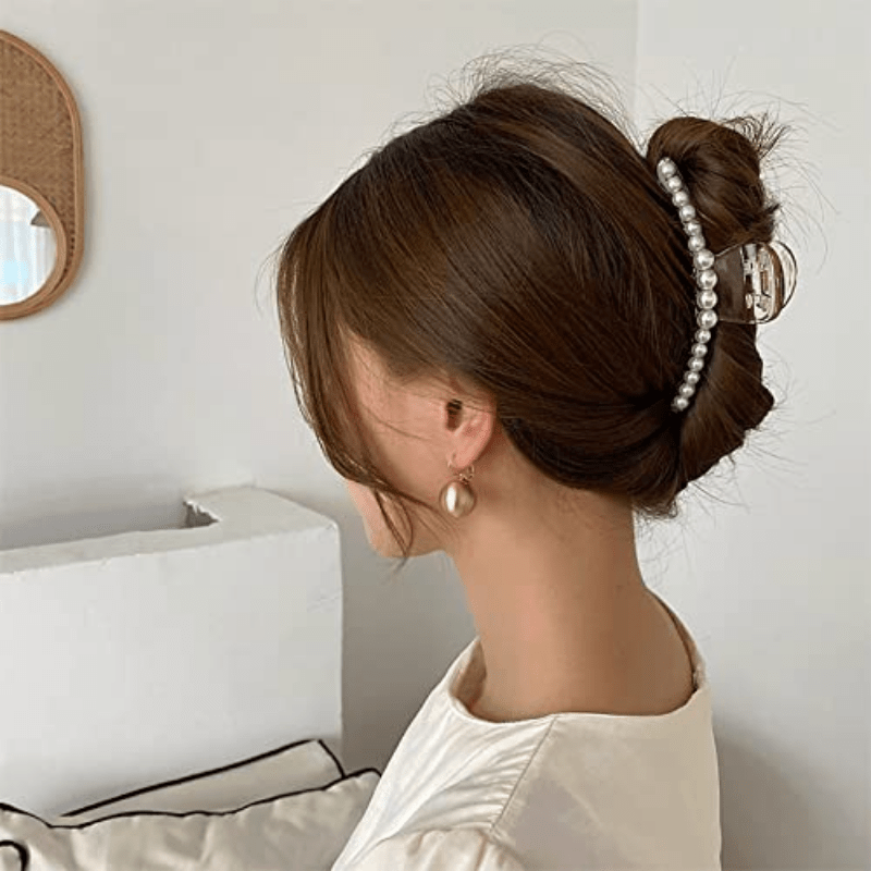 5pcs Faux Pearl Hair Claw Nonslip Hair Claw For Thick Long Hair Women Girls