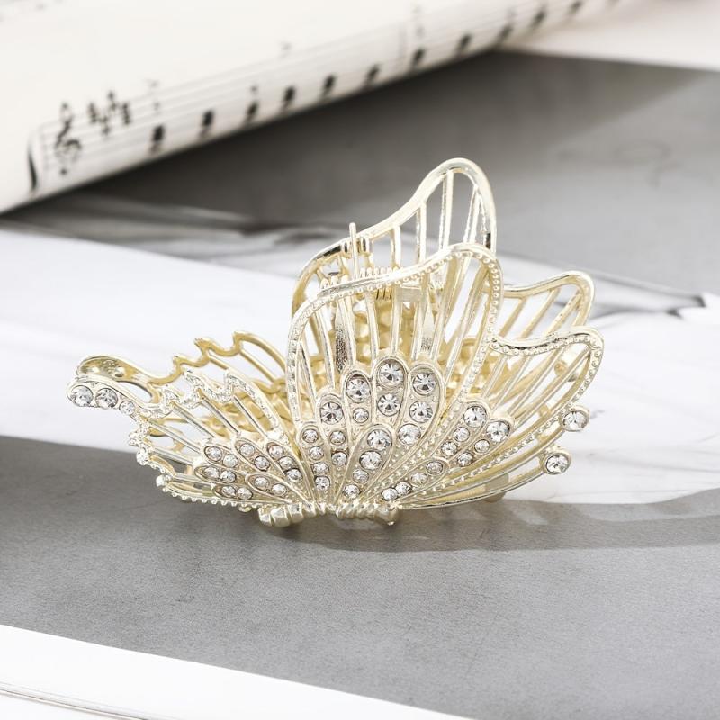 Butterfly Hair Claw Clip Rhinestone Faux Pearl Non Slip Grip