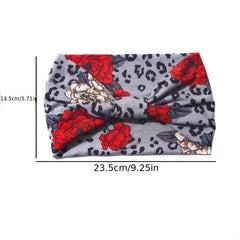 Bohemian Rose Print Boho Headband Wide Sweatbands Hair Accessories For Women