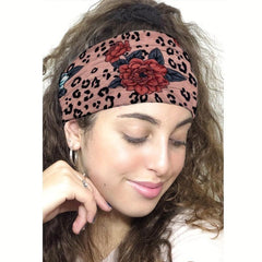 Bohemian Rose Print Boho Headband Wide Sweatbands Hair Accessories For Women