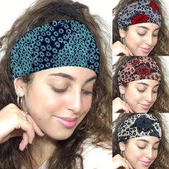 Bohemian Rose Print Boho Headband Wide Sweatbands Hair Accessories For Women