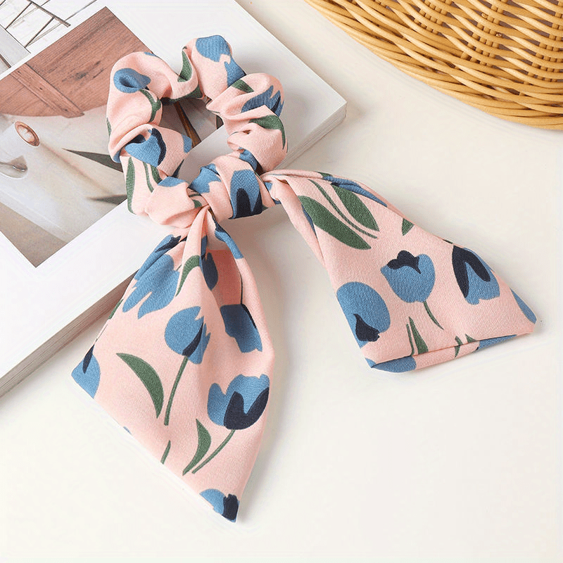 Tulip Pattern Bow Knot Hair Tie Flower Hair Rope Pastoral Hair Accessory