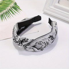 Embroidered Knot Decor Hair Hoop Wide Hair Band Floral Pattern Headband