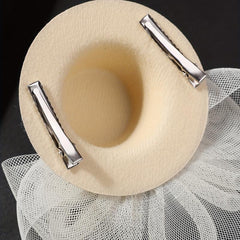 Lace Hat Duck Billed Clip Faux Pearl Flower Decor Hat Party Prom Wedding