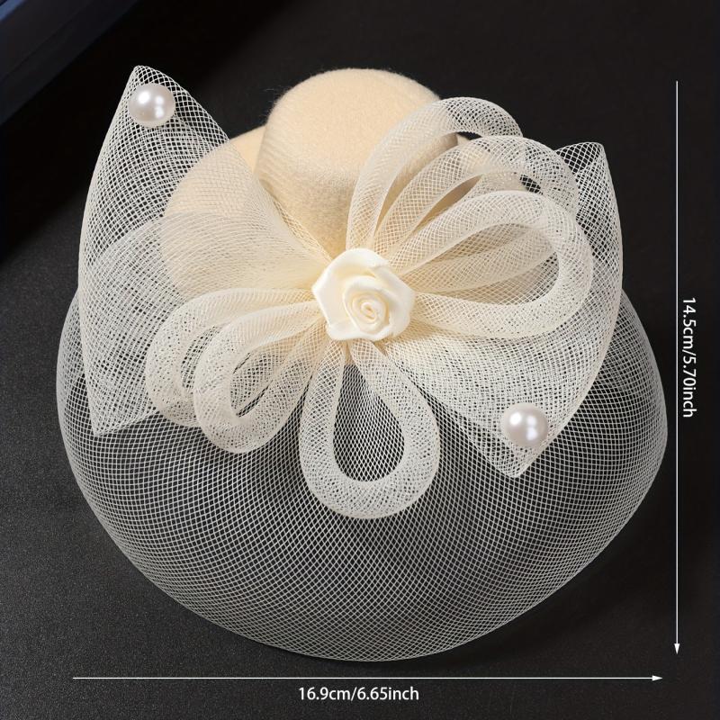 Lace Hat Duck Billed Clip Faux Pearl Flower Decor Hat Party Prom Wedding