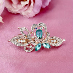 Rhinestone Flower Hair Clip French Barrette Ponytail Holder
