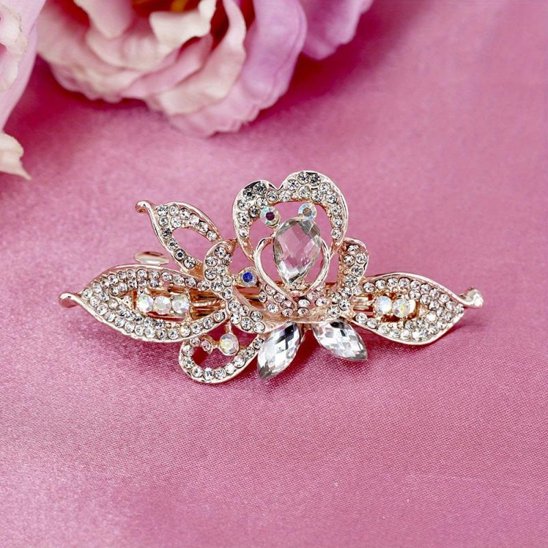 Rhinestone Flower Hair Clip French Barrette Ponytail Holder