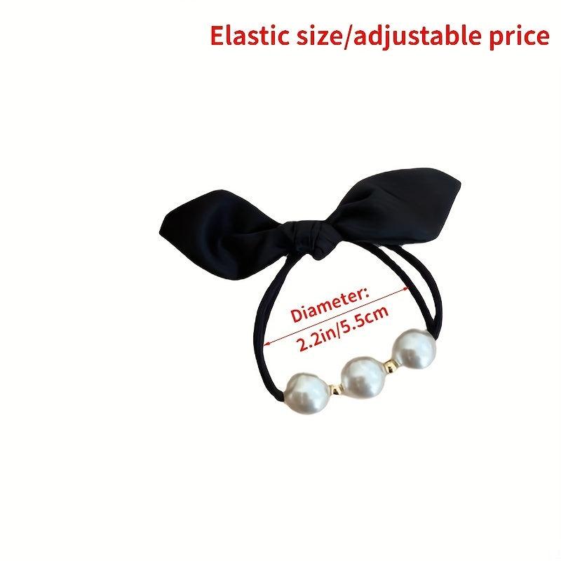 Faux Pearl Bow Hair Tie Women's High Elasticity Bow Ponytail Hair Rope Headwear