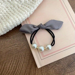 Faux Pearl Bow Hair Tie Women's High Elasticity Bow Ponytail Hair Rope Headwear