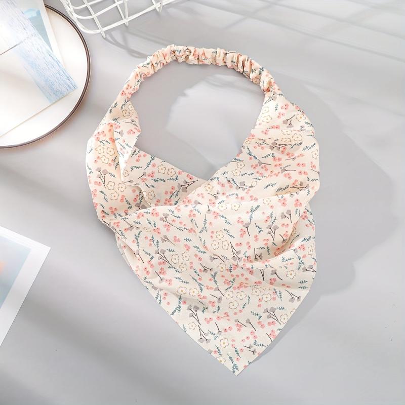 Pastoral Flower Print Chiffon Hair Scarf for Women Girls